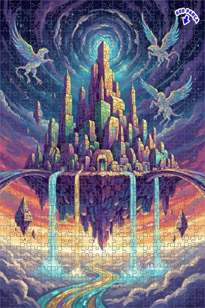 Teona Ahşap لغز خشبي على شكل دولفين مجنحين في السماء بمظهر الألوان المائية 60...