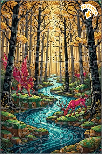 Teona Ahşap لغز خشبي مؤطر بطبقتين من الغابة الغامضة والغزلان 50 قطعة 15×25