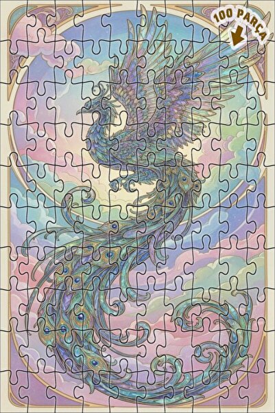 Teona Ahşap لغز فني رائع على شكل طائر الفينيق ذو الريش الزمردي 100 قطعة 25x25