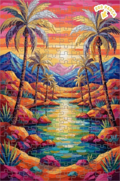 Teona Ahşap لغز خشبي مؤطر بطبقتين، بتصميم مشهد فاها مع أشجار النخيل، بمظهر لو...