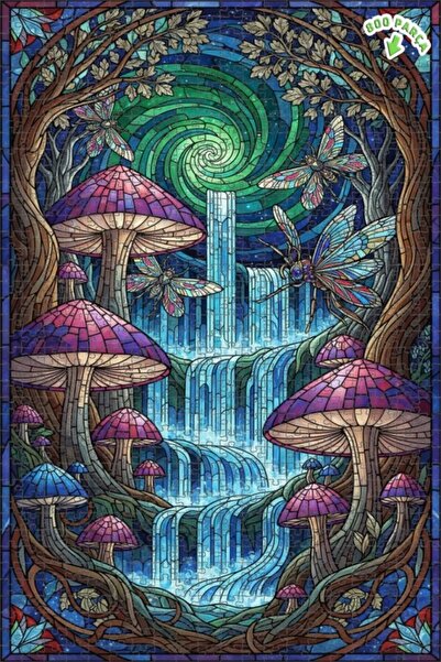 Teona Ahşap لغز خشبي بتصميم الغابة السحرية والشلالات والفراشات والفطر والزجاج...