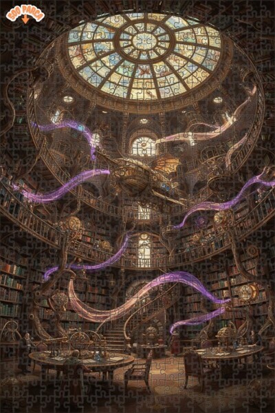Teona Ahşap Mysterious Library Steampunk Artwork Look Double-Decker Framed Wo...