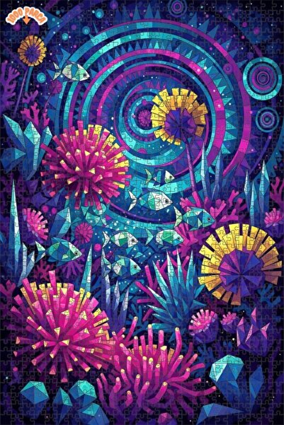 Teona Ahşap لغز خشبي هندسي ذو طابقين بإطار مع مشهد بحري ملون وسمك، 1000 قطعة،...