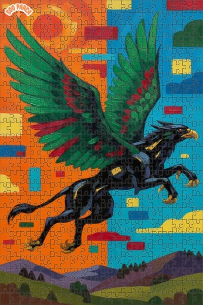 Teona Ahşap لغز خشبي بإطار ذو طابقين بتصميم فني تجريدي لفهد مجنح 500 قطعة 50×30