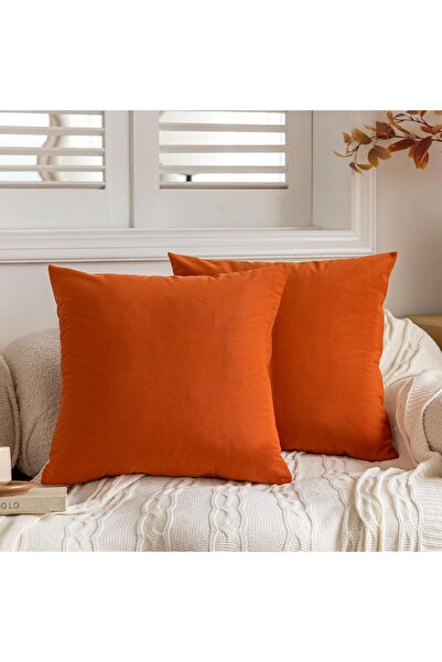 Pyramid Home 2-Piece Velvet Textured Throw Pillow Cover Standard Size Orange ...