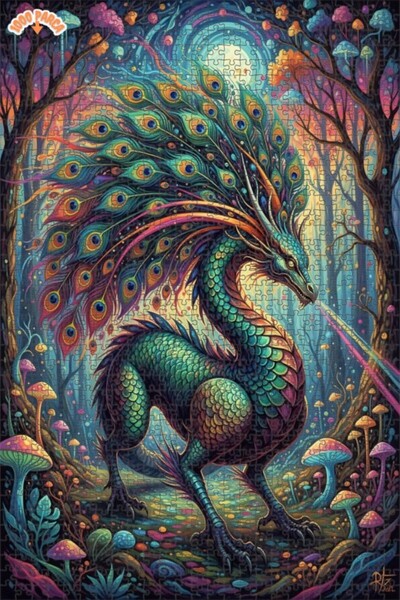 Teona Ahşap لغز خشبي مؤطر بطبقتين بتصميم فني يشبه لوحة زيتية لتنين الغابة الس...