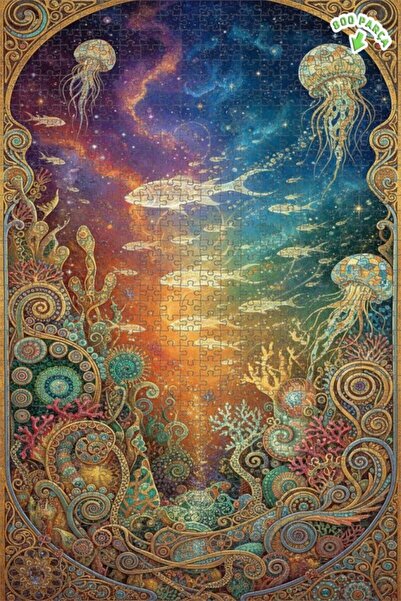 Teona Ahşap لغز خشبي مؤطر بطبقتين بمظهر لوحة زيتية يصور الكون السحري تحت الما...