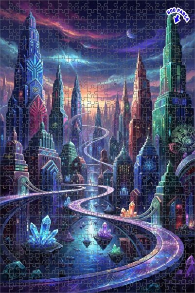 Teona Ahşap لغز فني بمظهر لوحة زيتية مستقبلية لمدينة الكريستال 600 قطعة 50×35