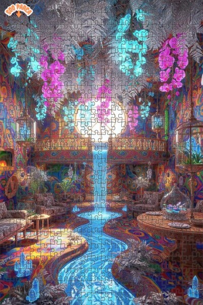 Teona Ahşap Magical Waterfall Room Oil Painting Look Double Layer Framed Wood...