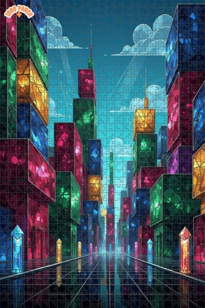 Teona Ahşap لوحة زيتية ملونة لمنظر مدينة كريستالية، بازل خشبي بإطار ذو طابقين...