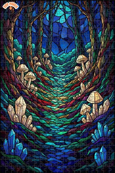 Teona Ahşap Mysterious Forest Crystal Mushroom Double Layer Framed Wooden Puz...