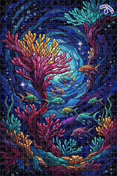 Teona Ahşap لغز خشبي ملون بإطار مزدوج الطبقات على شكل سمكة مرجانية 600 قطعة 5...