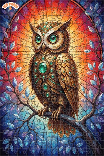 Teona Ahşap لغز خشبي بإطار ذو طابقين على شكل بومة ذهبية بعيون زمردية 250 قطعة...