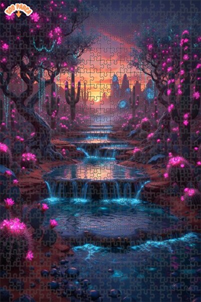 Teona Ahşap لغز فني بمنظر شلالات الصحراء السحرية بألوان مائية 500 قطعة 50×30