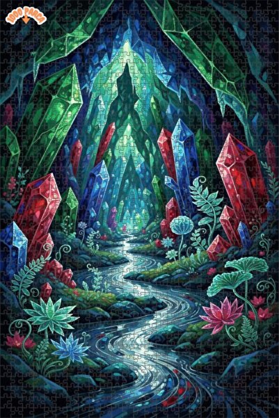 Teona Ahşap لغز خشبي بتصميم نهر الكهف الكريستالي مع مشهد مائي 1000 قطعة 70×50