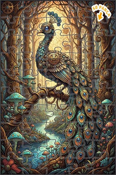 Teona Ahşap لغز خشبي مؤطر بطبقتين من فن ستيمبانك الغابة السحرية 50 قطعة 15x25