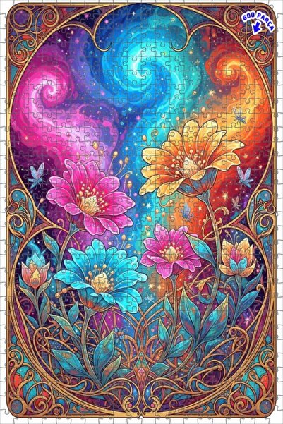 Teona Ahşap Galaxy Flowers Watercolor Look Double Layer Framed Wooden Puzzle ...