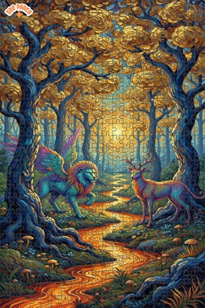 Teona Ahşap لغز فني بتصميم الأسد المجنح وغابة الغزلان بمظهر لوحة زيتية 500 قط...