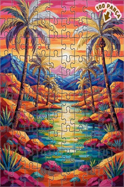 Teona Ahşap لغز خشبي مؤطر بطبقتين، بتصميم مشهد فاها مع أشجار النخيل، بمظهر لو...