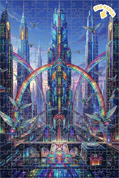 Teona Ahşap لغز خشبي بإطار ذو طابقين بتصميم مدينة قوس قزح الفني 200 قطعة 25×35