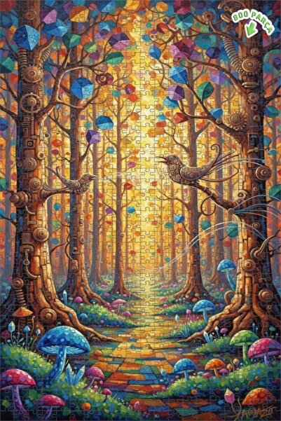 Teona Ahşap لغز خشبي مؤطر بطبقتين بمظهر لوحة زيتية لطيور الغابة السحرية 800 ق...