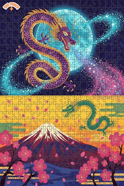 Teona Ahşap Dragon Dream Oil Painting Look Wooden Puzzle Double Layer Framed ...