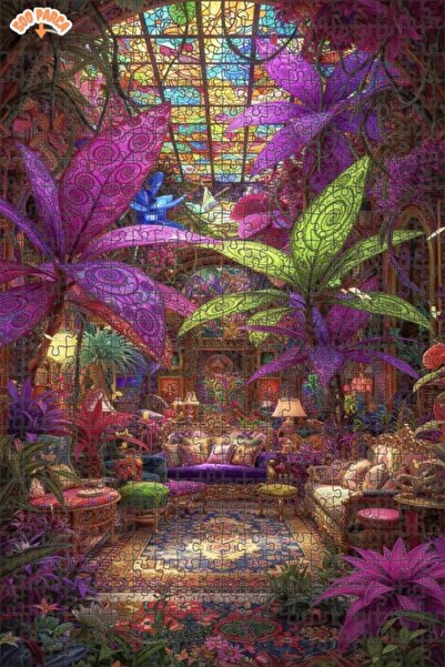 Teona Ahşap Imaginary Garden Hall Oil Painting Look Double Layer Framed Woode...