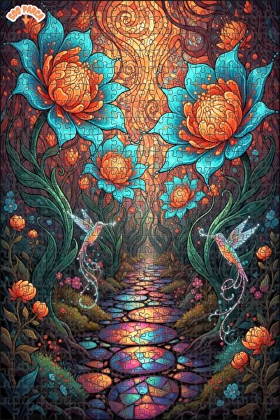 Teona Ahşap Magical Garden Patterned Colored Glass Look Wooden Puzzle 500 Pie...