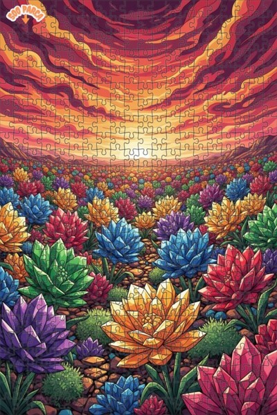 Teona Ahşap Crystal Flower Field Oil Painting Look Double-Deck Framed Wooden ...