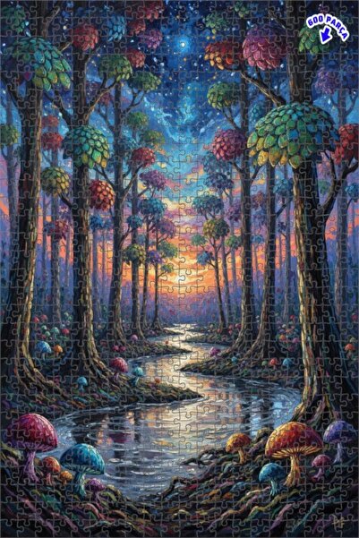 Teona Ahşap لغز خشبي بتصميم فطر ملون في غابة ساحرة مع مظهر زيت اللوحة، 600 قط...