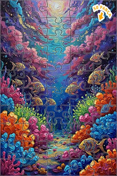 Teona Ahşap لوحة زيتية رائعة لأسماك تحت البحر تبدو كـ 50 قطعة مقاس 15×25