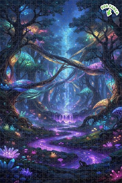 Teona Ahşap لغز خشبي مؤطر بطبقتين بمظهر شلال الغابة السحرية بالألوان المائية ...