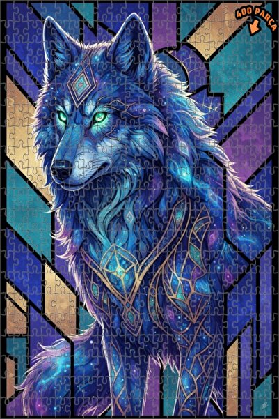 Teona Ahşap لغز خشبي بإطار مزدوج الطبقات بمظهر لوحة زيتية لـ "الذئب الكوني" 4...