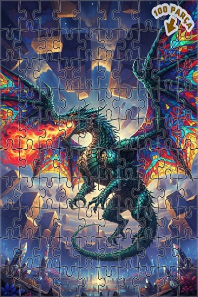 Teona Ahşap لغز خشبي على شكل جناح التنين ينفث النار 100 قطعة 25x25