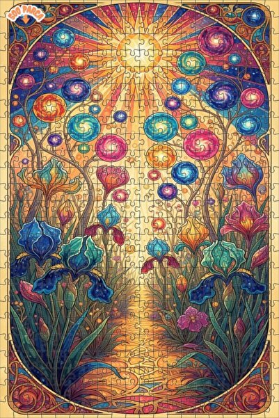 Teona Ahşap Sun Garden Spiral Flowers Oil Painting Double-Decker Framed Woode...