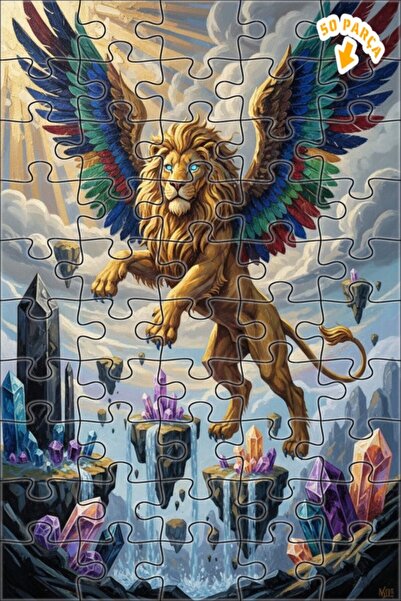 Teona Ahşap لغز خشبي مؤطر بطبقتين على شكل أسد مجنح من أرض الكريستال، مظهر لوح...