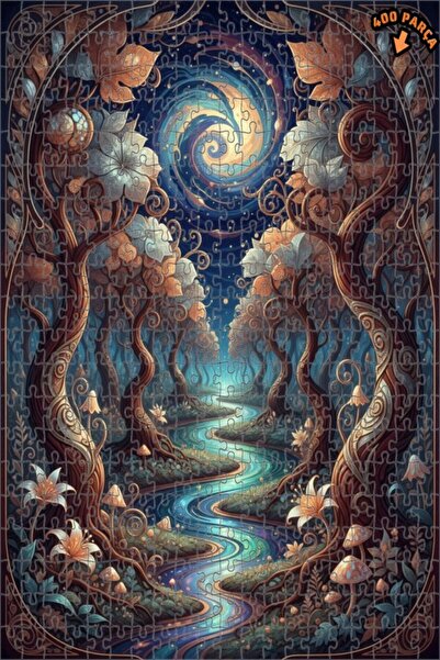 Teona Ahşap لغز خشبي مؤطر بطبقتين بتصميم فني يشبه لوحة زيتية لمشهد نهر الغابة...