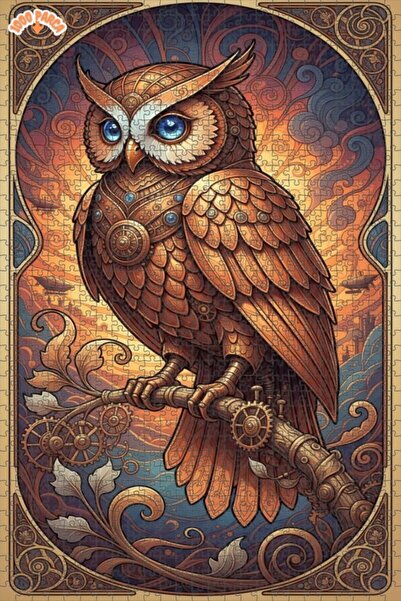 Teona Ahşap لغز خشبي ميكانيكي على شكل بومة بأسلوب ستيمبانك بإطار مزدوج الطبقا...