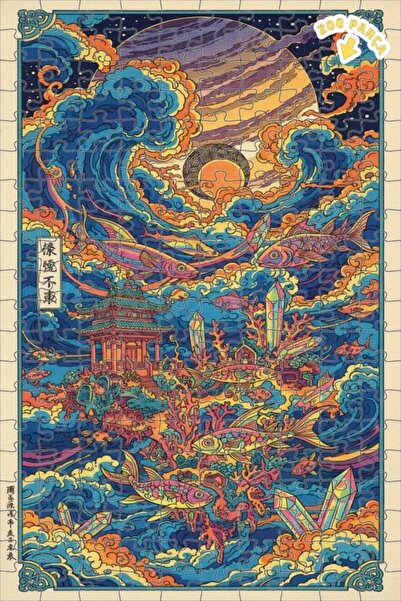 Teona Ahşap لوحة زيتية لـ "إمبراطورية تحت البحر" الخيالية، لغز خشبي بإطار مزد...