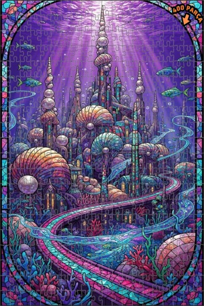Teona Ahşap Atlantis Desenli Lüks Renkli Cam Görünümlü Ahşap Puzzle 400 PARÇA...