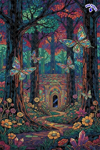 Teona Ahşap لغز خشبي مؤطر بطبقتين على شكل فراشات الغابة السحرية 600 قطعة 50×35