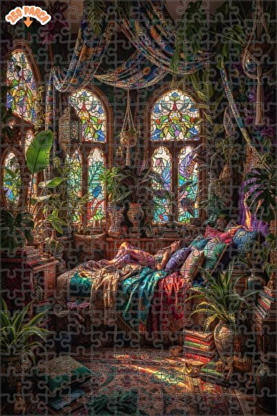 Teona Ahşap لغز خشبي بإطار مزدوج الطبقات بتفاصيل زجاجية ملونة من بوهيم دريم 2...