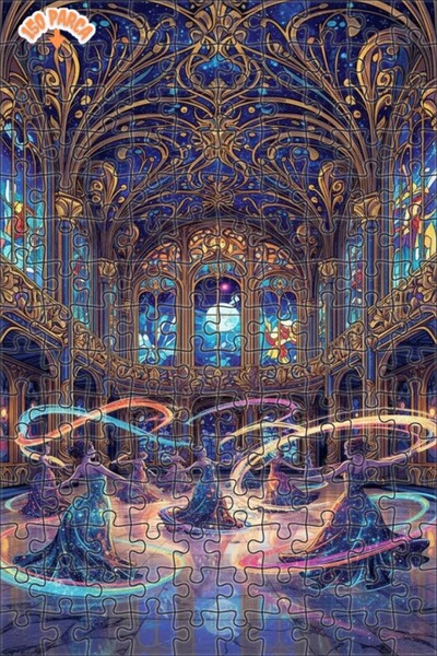 Teona Ahşap Women Dancing in the Celestial Ballroom Oil Double-Deck Framed Wo...