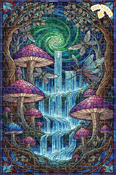 Teona Ahşap لغز خشبي بتصميم الغابة السحرية والشلال والفراشات والفطر والزجاج ا...