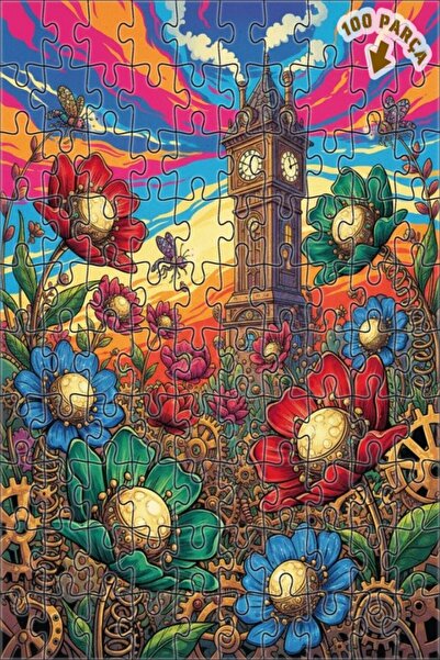 Teona Ahşap لغز خشبي بإطار مزدوج الطابق بتصميم برج الساعة على طراز ستيمبانك و...