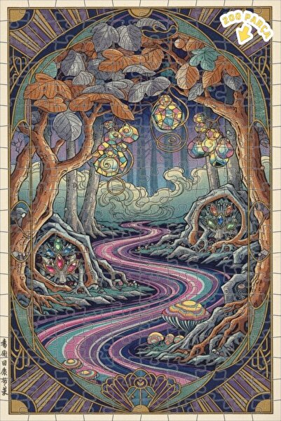 Teona Ahşap لغز خشبي مؤطر بطبقتين من ماركة Magical Forest River Road Art، 200...