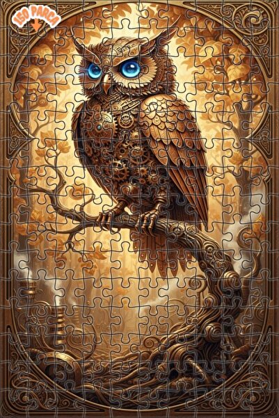 Teona Ahşap Steamy Owl Steampunk Art Double Deck Framed Wooden Puzzle 150 Pie...