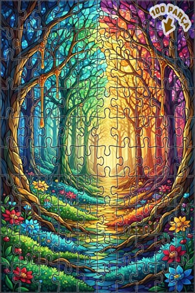 Teona Ahşap لغز خشبي بإطار مزدوج الطبقات من Rainbow Forest Road 100 قطعة 25x25