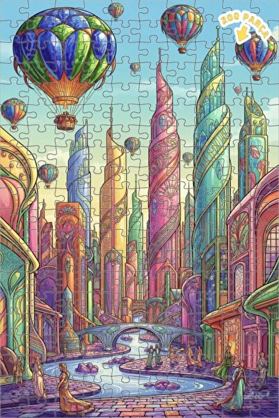 Teona Ahşap لغز خشبي رائع على شكل مدينة بالونية مكون من طابقين 200 قطعة 25x35