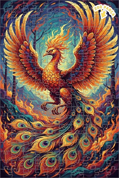 Teona Ahşap Alevli Anka Kuşu Efsanesi Yağlı Boya Görünümlü Çift Katlı Çerçeve...